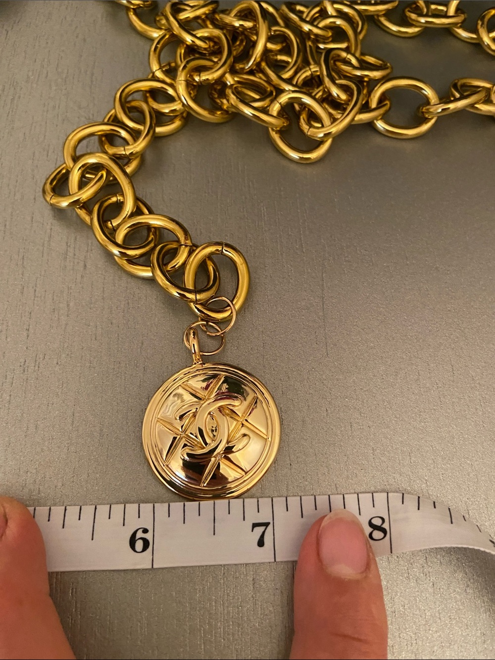 Gold Link Chain Waist Belt with Chanel CC Medallion Drop - Picture 9 of 9